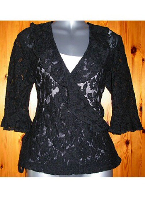 Madeleine Wickelshirt Oberteil Spitze schwarz Gothic Gr. 38