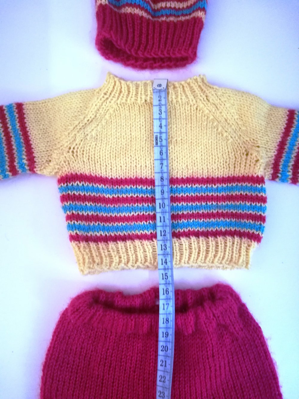 Baby Strick Set Winter Frühchen Gr. 44 rot gelb Neugeborenes