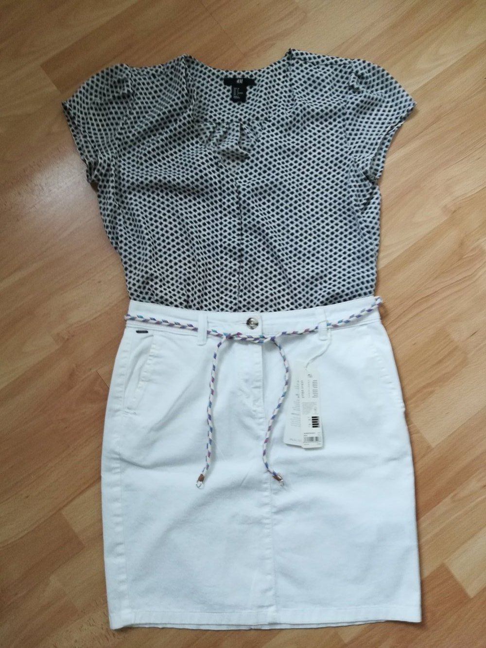 H&M Bluse gemustert schwarz weiß Gr. 34 XS 36 S