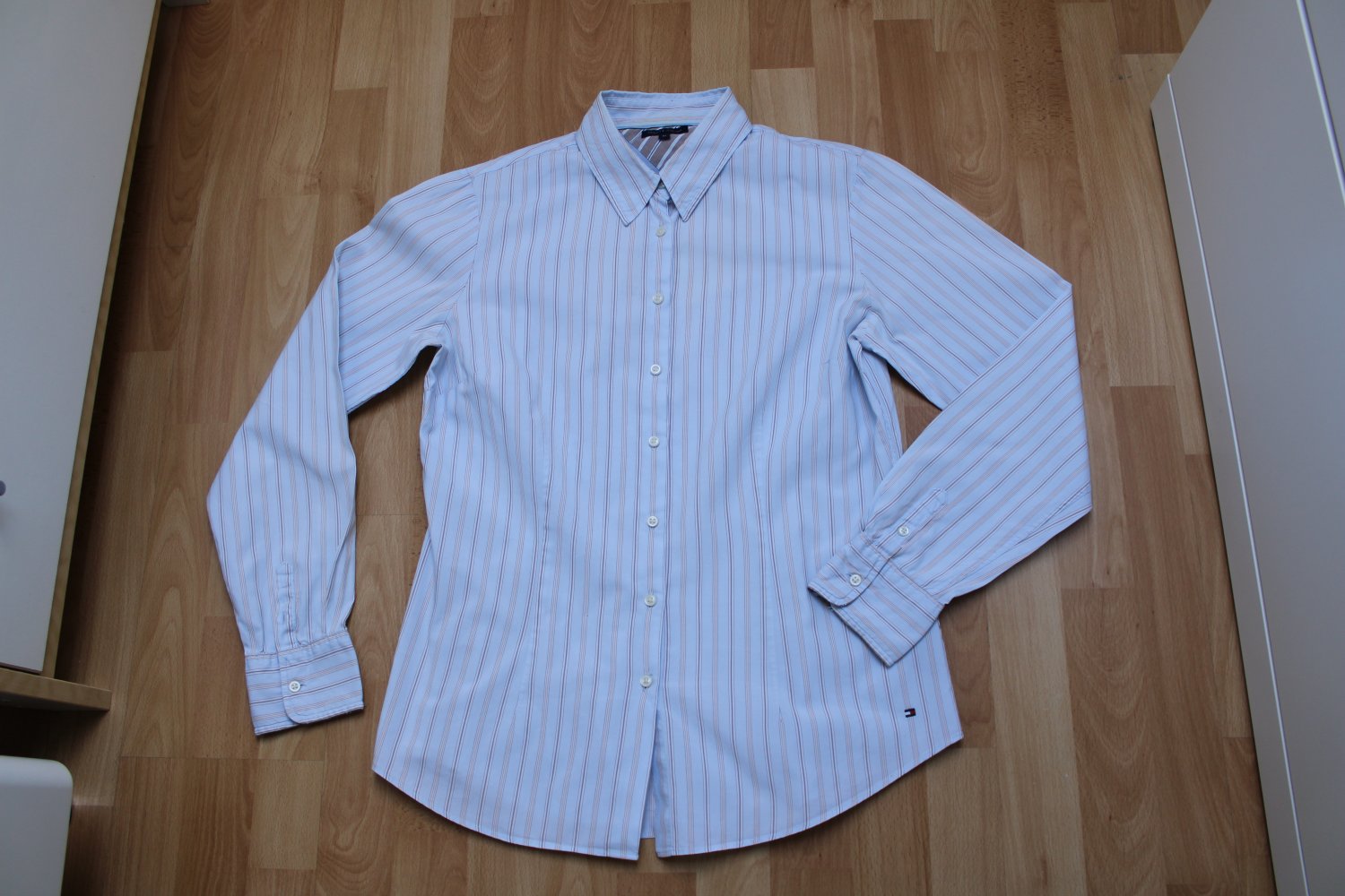 Tommy Hilfiger Damen Bluse Hemd Gr. 10 / 40 hellblau gestreift klassisch 