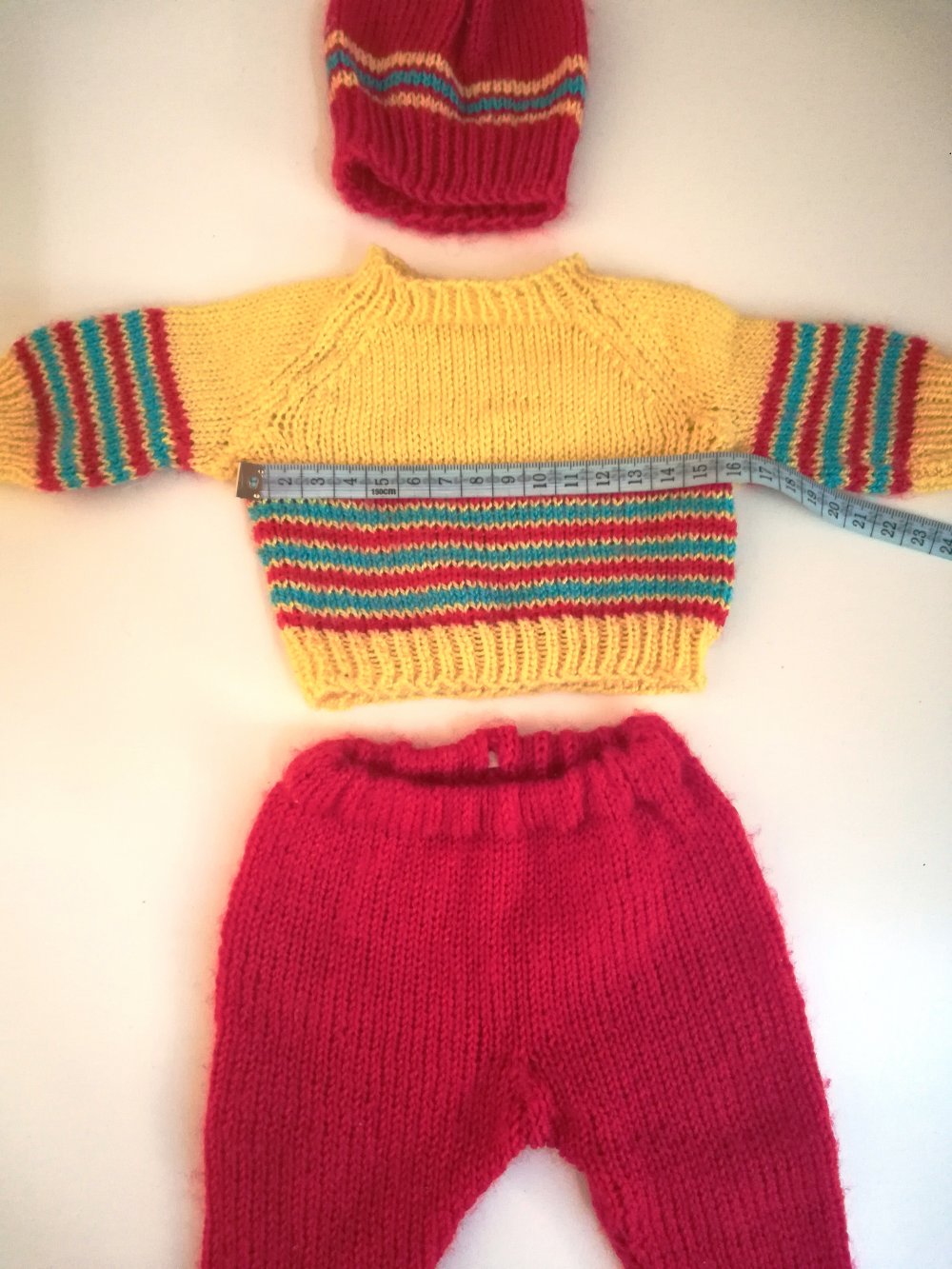 Baby Strick Set Winter Frühchen Gr. 44 rot gelb Neugeborenes