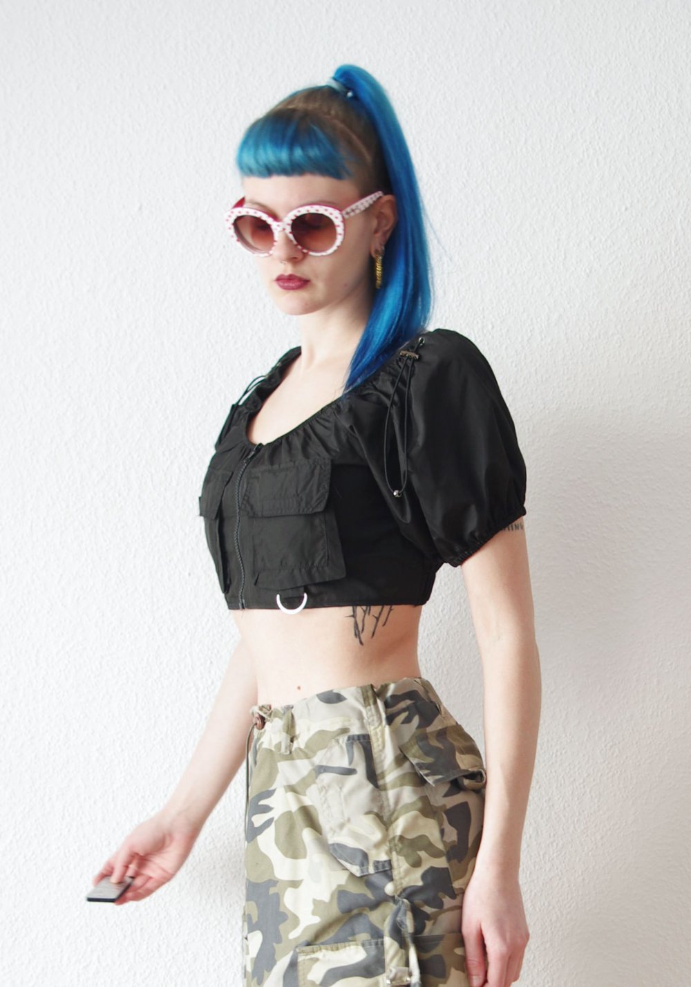 Technobarbie Combat Crop Top Gr. M 38 Puffärmel Rave oversized bratz y2k Dollskill