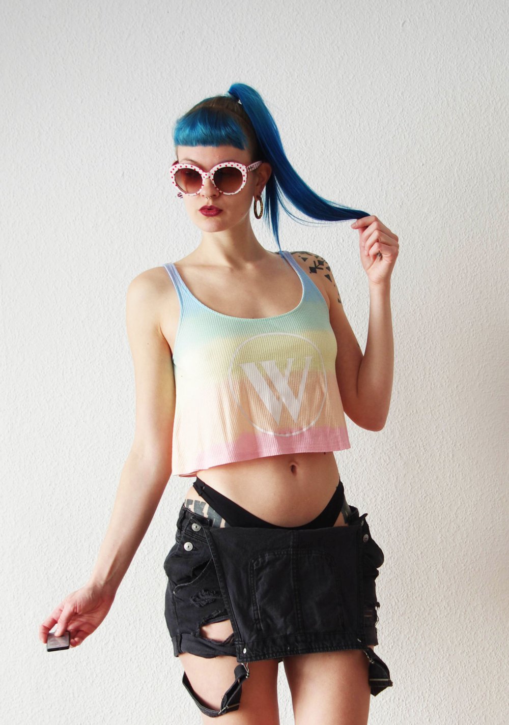 Regenbogen y2k Crop Top Gr. S Wildfox gerippt Technobarbie Festival 90er pastell