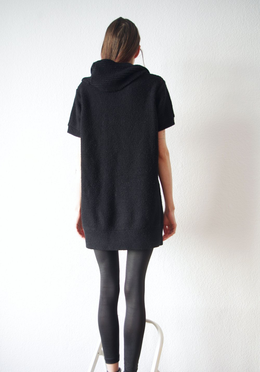 Postapokylaptischer Longpulli Gr. L M oversized Strickkleid schwarz XXL Kragen Techno