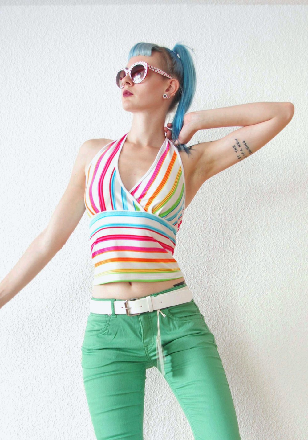 Buntes retro Top Gr. S 36 38 Regenbogen Techno Berghain Rave bunt vintage Pinup