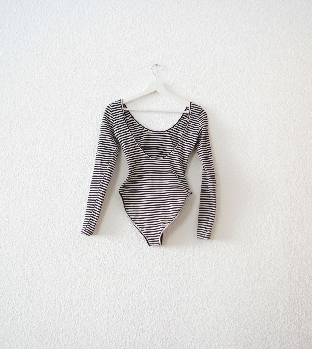 Rückenfreier American Apparel high leg Body Gr. M 38 40 Rave Technobarbie Festival gestreift