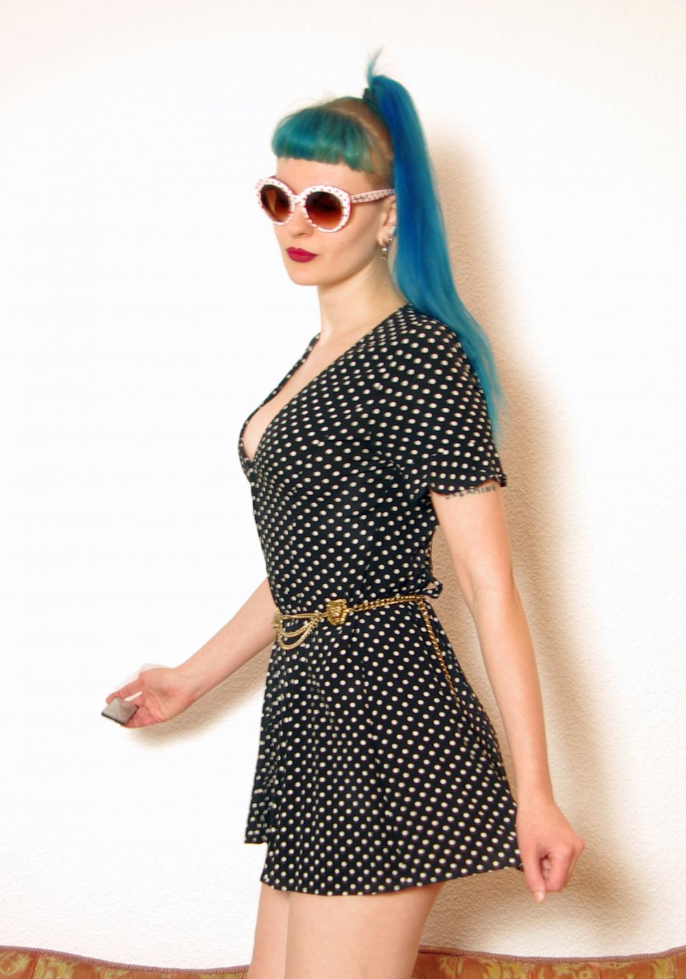 Kurzes retro Kleid ZARA Gr. M 38 40 Punkte tiefer Ausschnitt PinUp vintage style Polkadots