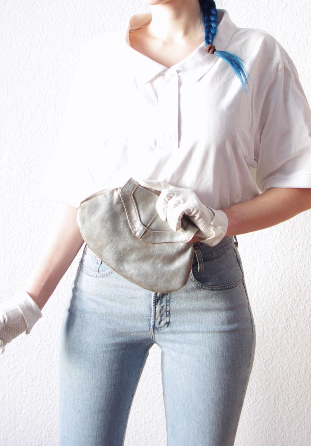 Silber metallic Clutch Handtasche Kunstleder Magnetverschluss vintage Look