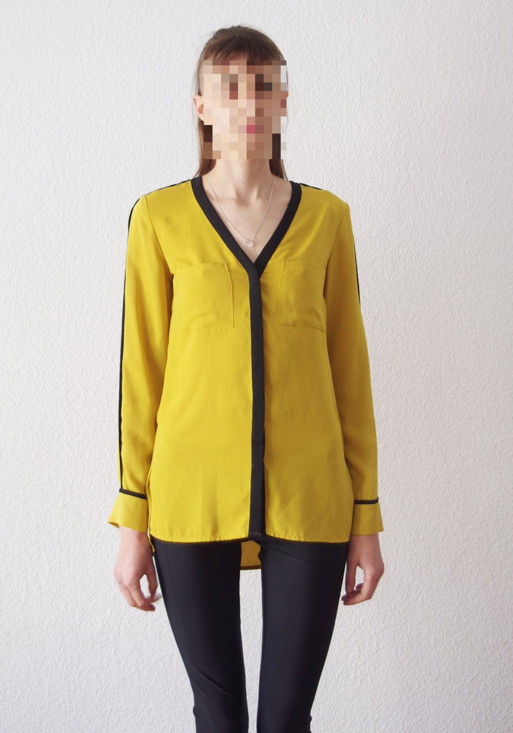 Retro Longbluse Gr. 34 36 XS S Shirt Pinup senfgelb schwarz Trackshirt elegant