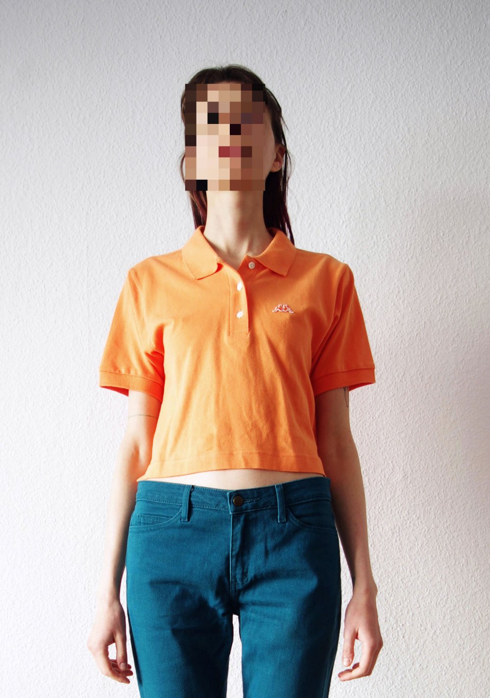 Knalliges Crop Top Gr. S Kappa Logo Technobarbie Festival 90er orange Poloshirt y2k