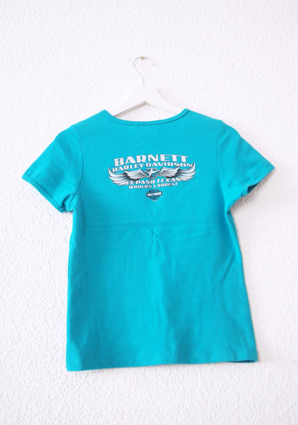 Harley Davidson Logo T-Shirt türkis blau weiß Gr. M Print El Paso Texas Festival Strand