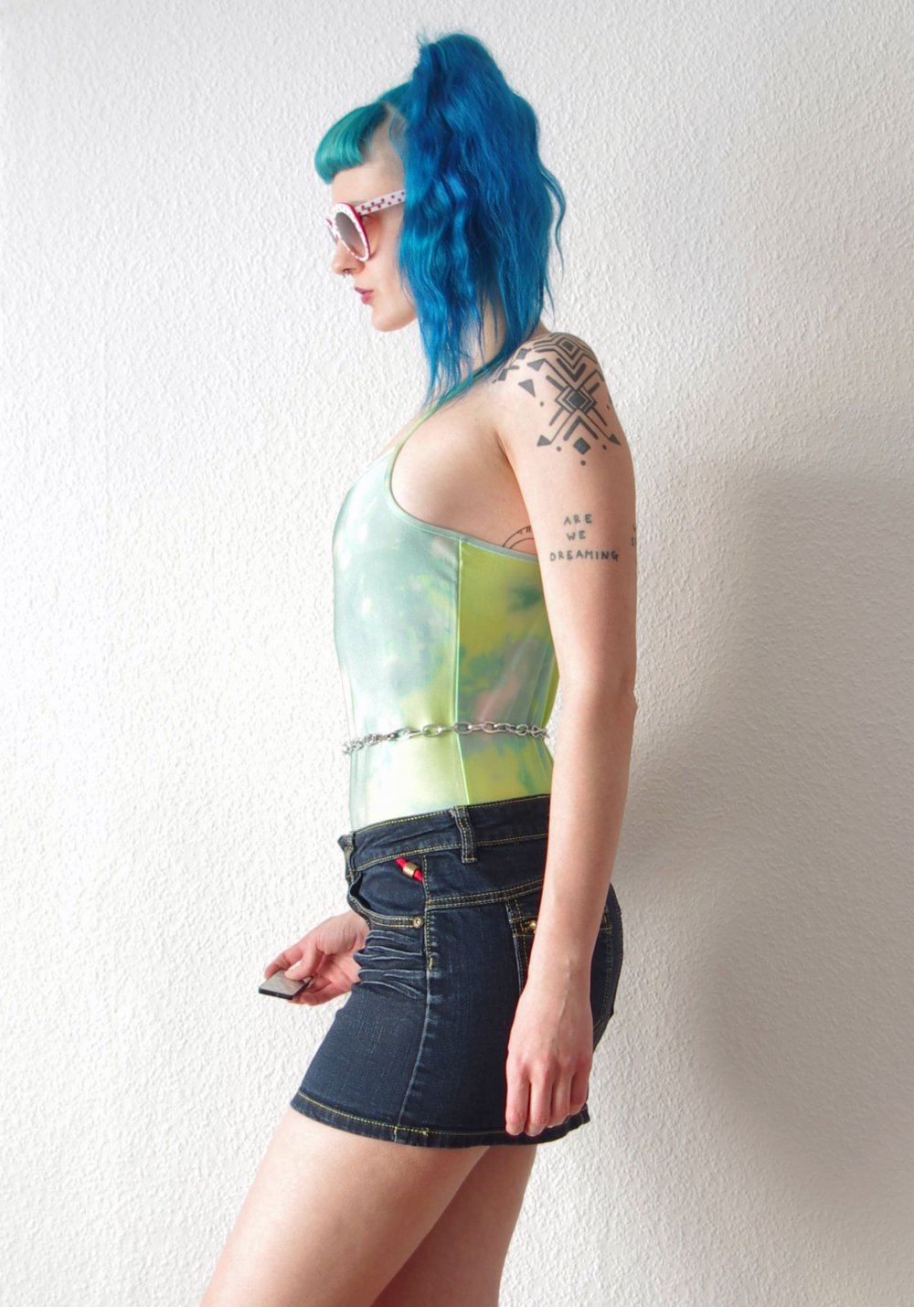 Y2k Jeans Minirock Gr. 40 L Festival 90er kurz Acid Bleach gold bratz Technobarbie