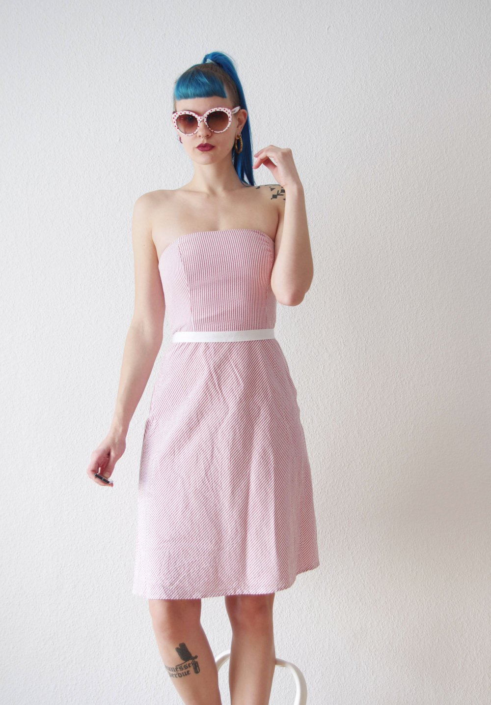 Ärmelloses Pinup Kleid Gr. 2 36 38 Bandeau Streifen elegant Corsage A-Linie