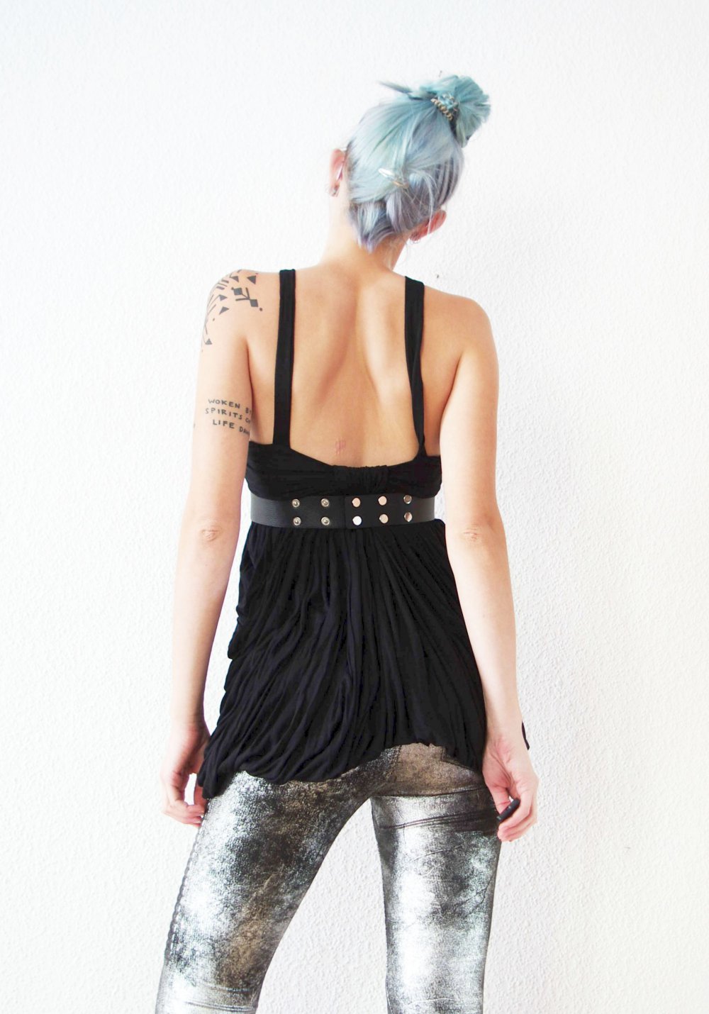 Postapokalyptisches All Saints Longtop Gr. 40 38 M drapiert Cutout Technobarbie Minikleid