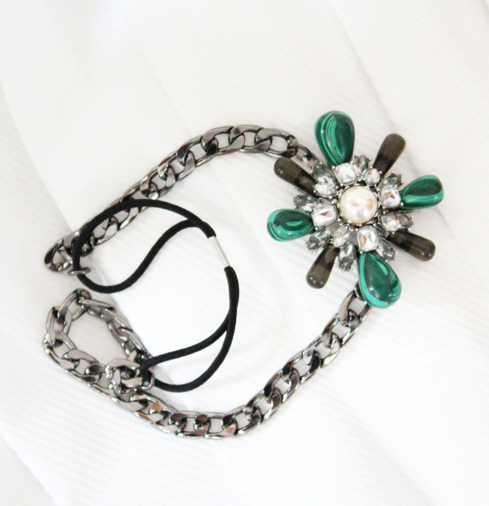 Chunky Nasty Gal Headpiece grün Gunmetal Kette Techno Rave Festival