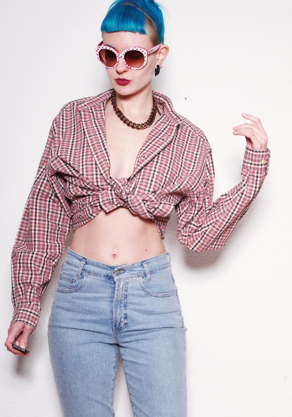 Vielseitiges kariertes Hemd zum Binden Gr. M S oversized boyfriendstyle shrug Techno Rave