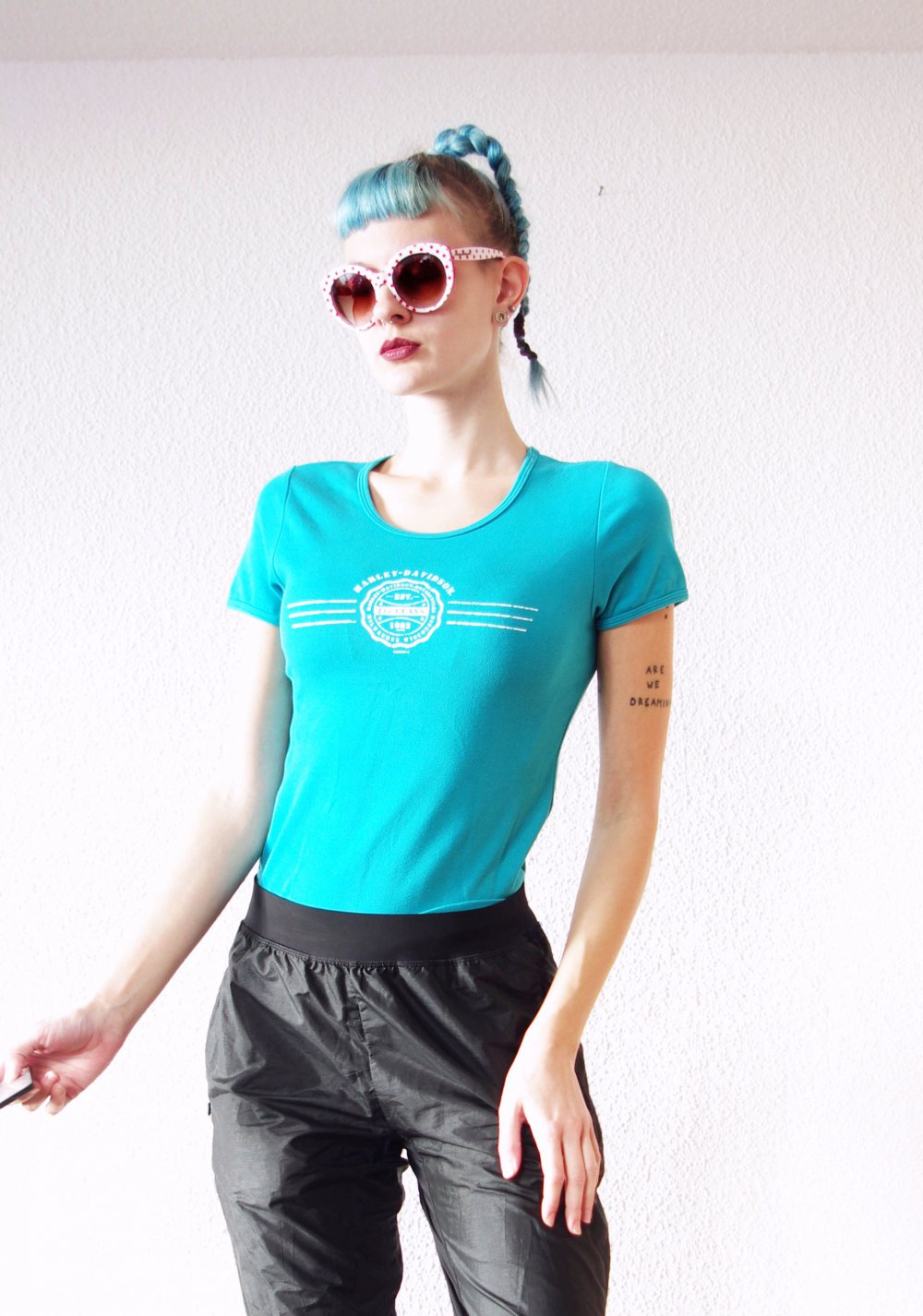 Harley Davidson Logo T-Shirt türkis blau weiß Gr. M Print El Paso Texas Festival Strand