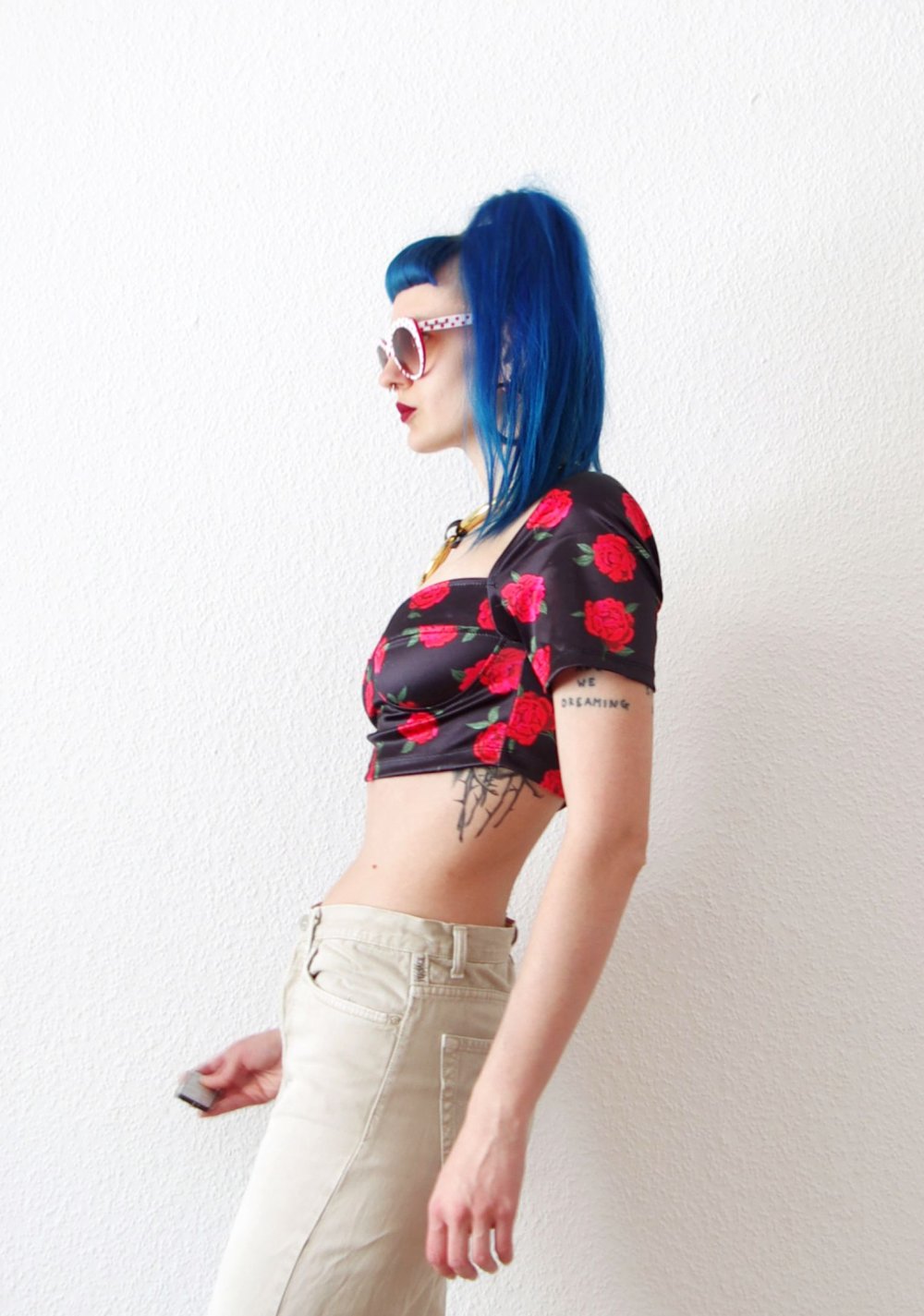 Shiny Offshoulder Crop Top Gr. L M 40 Technopinup Motel bratz Lolita y2k retro Dollskill