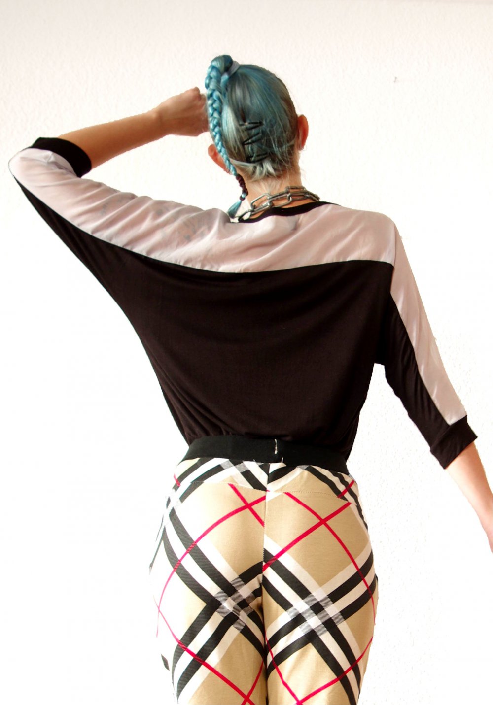 Teiltransparentes Shirt Gr. S M 36 38 oversized Chiffon Colorblocking Nasty Gal