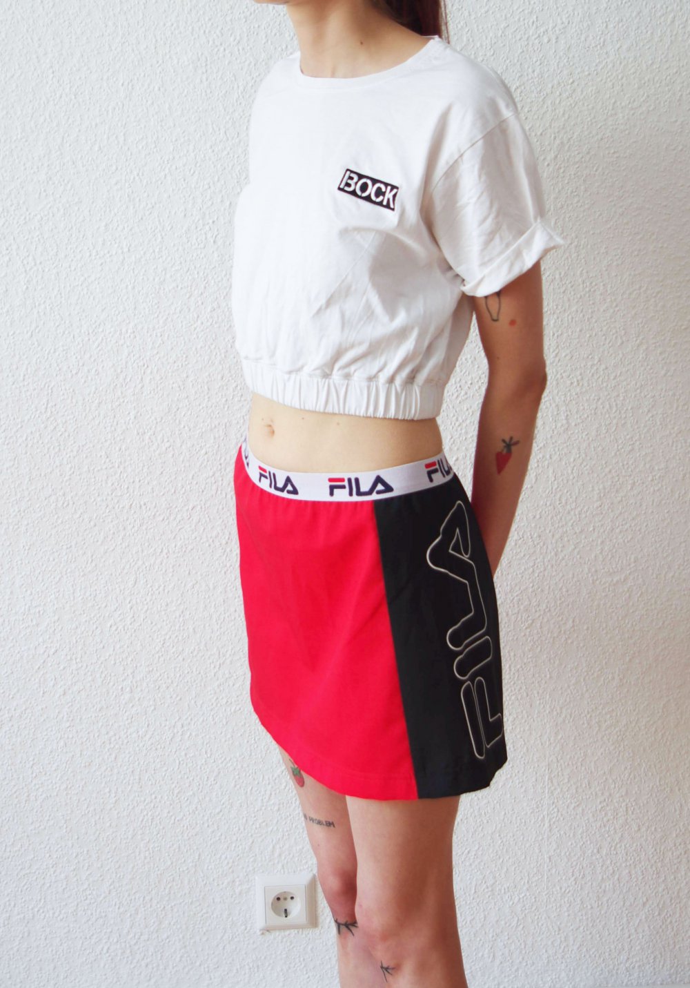 Auffälliger FILA Minirock Gr. S M Logo Trackskirt Technobarbie Rave Festival y2k