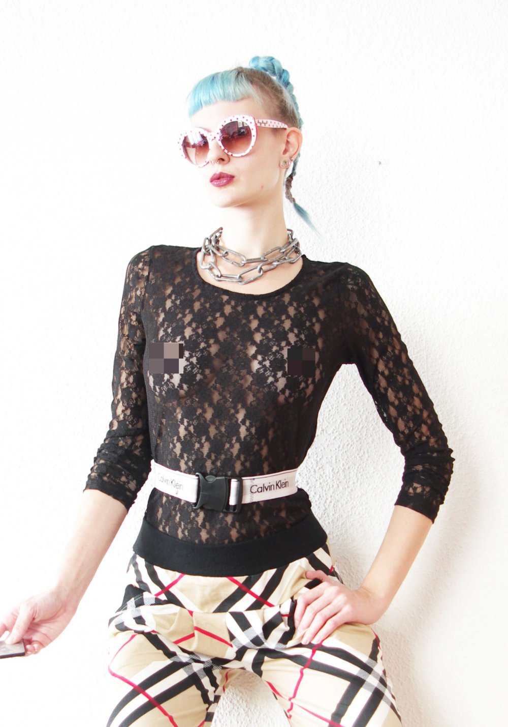 Teiltransparentes Spitzenshirt Gr. S M Langarm florale Spitze Nasty Gal