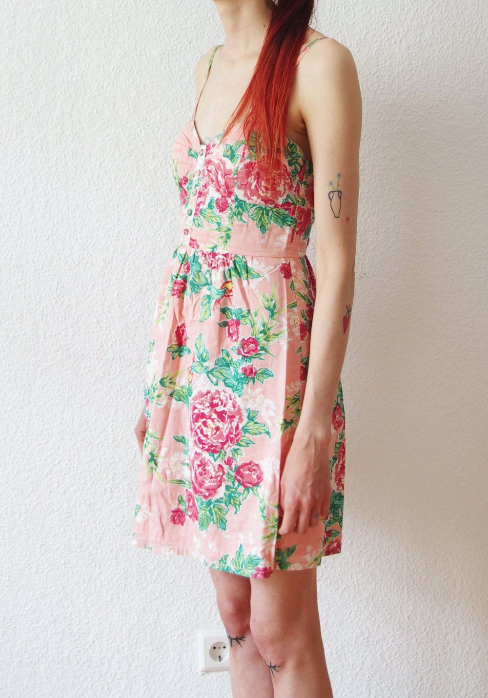 Zartes retro Camikleid Gr. 34 36 XS S Strand Blumen Technopinup Print Elfe