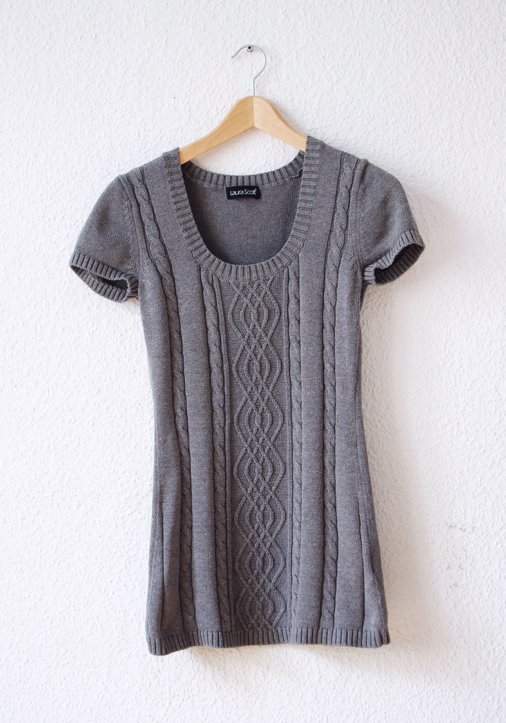 Zartes gestricktes Longtop Gr. 38 36 S M Laura Scott Zopfmuster retro Pinup Minikleid Strick