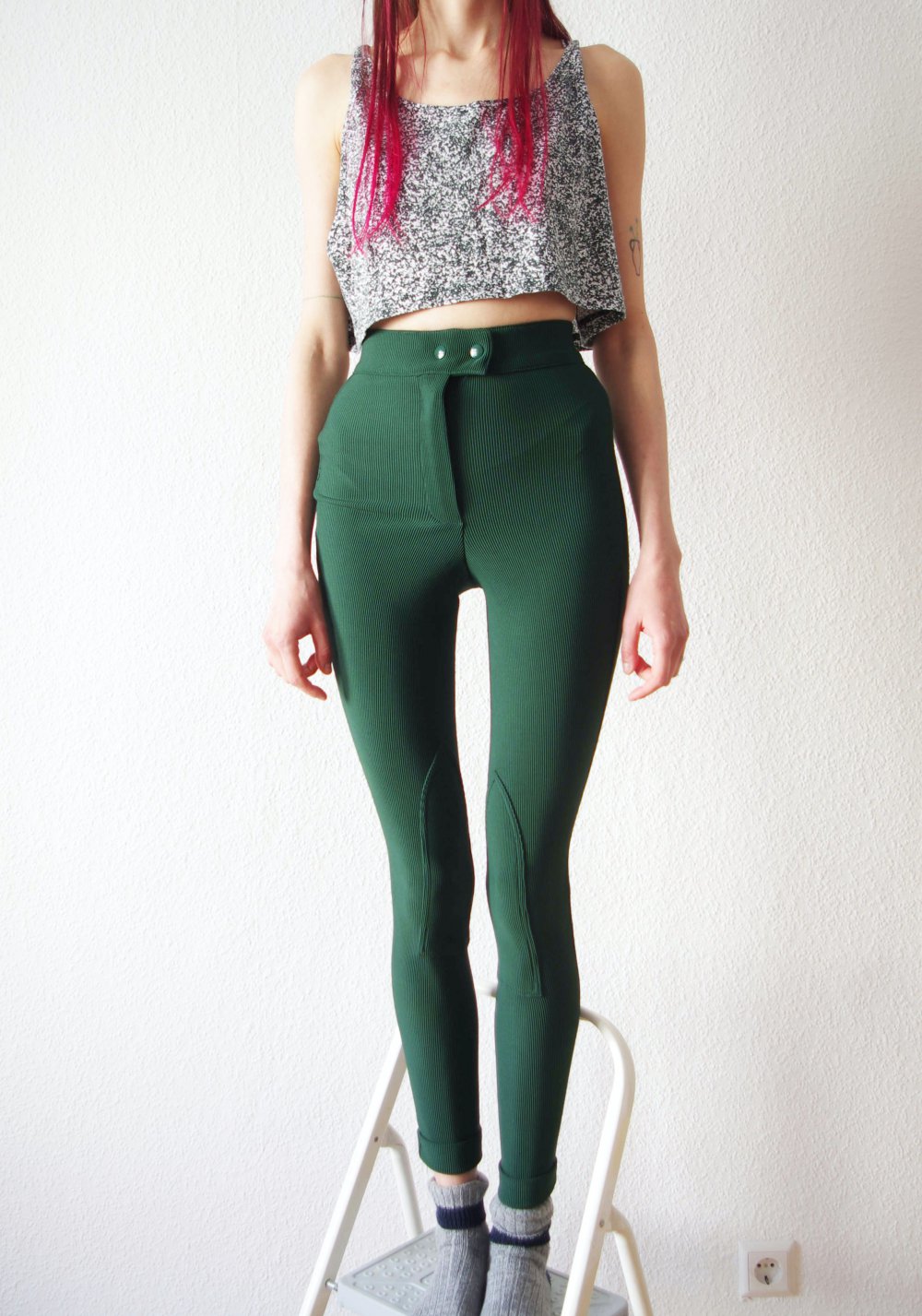 Dunkelgrüne American Apparel Ridingpants Gr. XS S Technoelfe Rave Leggings highwaist 90er bratz