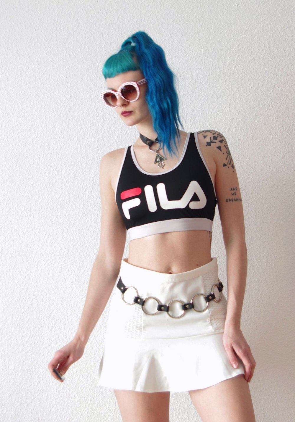 Shiny FILA Logo Track Crop Top Gr. M S 36 38 40 Rave Bustier Technobarbie Festival y2k bratz
