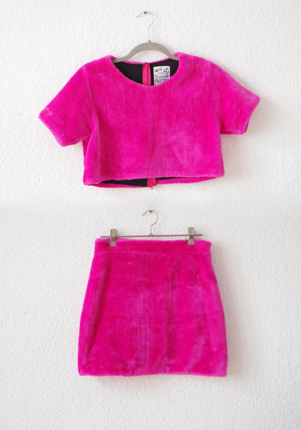 Pinkes Killer Twinset Gr. S O Mighty Plüsch Fake Fur Technobarbie y2k Dollskill