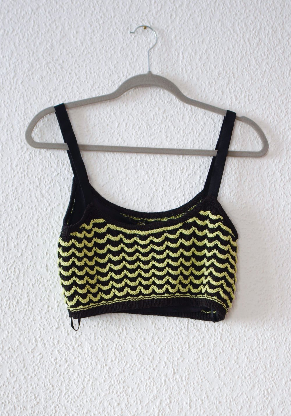 Gestricktes trippy strappy Bralet Top Gr. L M 38 40 Rave Wellen Muster Techno Festival Pinup retro