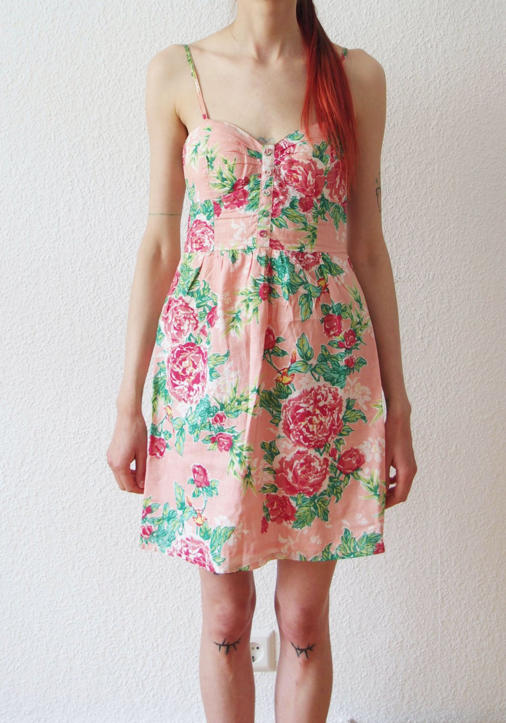 Zartes retro Camikleid Gr. 34 36 XS S Strand Blumen Technopinup Print Elfe