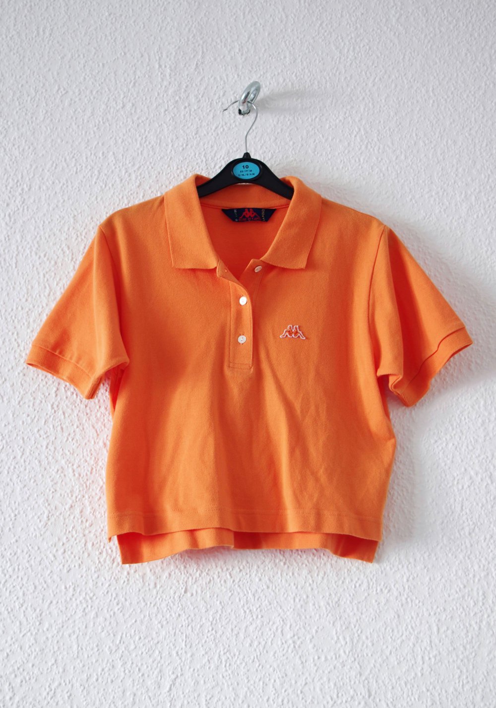 Knalliges Crop Top Gr. S Kappa Logo Technobarbie Festival 90er orange Poloshirt y2k