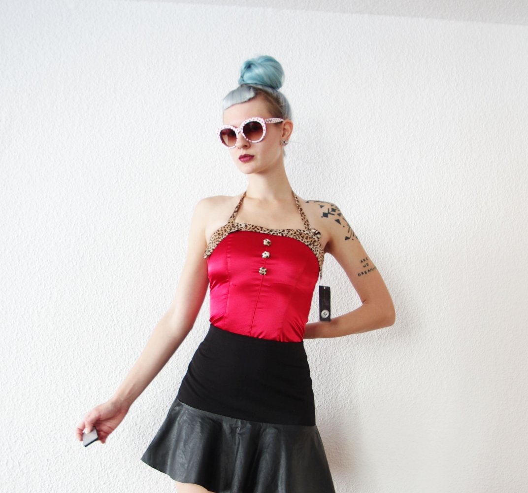 Shiny Corsagentop Rock Steady Gr. M 38 Leomuster Technopinup Festival retro vintage