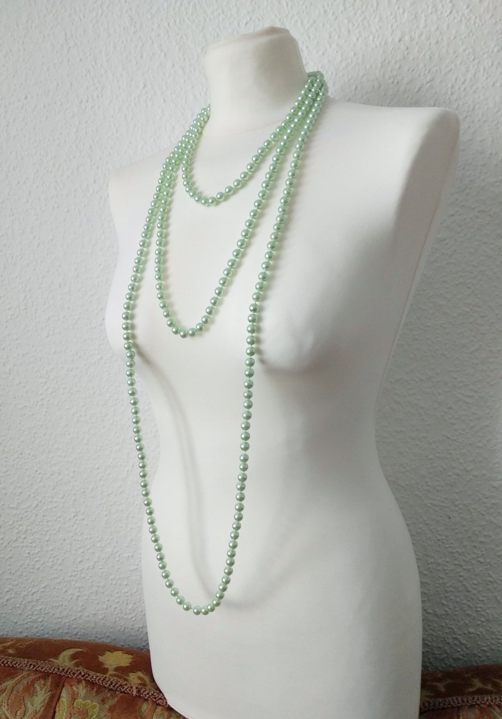 True vintage Perlenketten Set mintgrün glänzend retro XXL Pinup Burlesque drag 