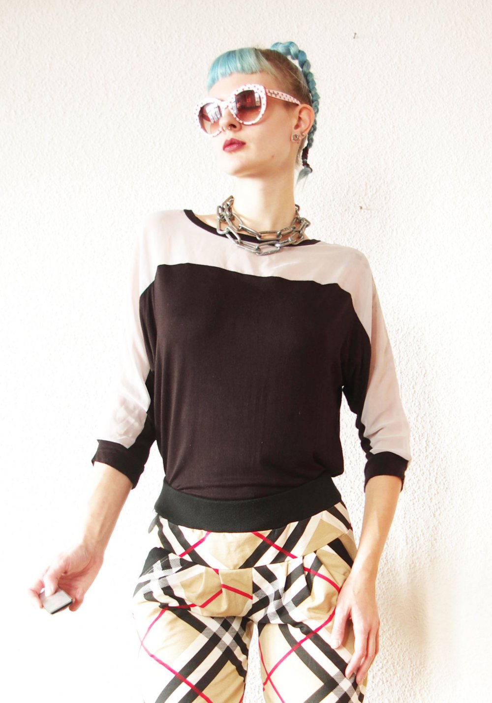 Teiltransparentes Shirt Gr. S M 36 38 oversized Chiffon Colorblocking Nasty Gal