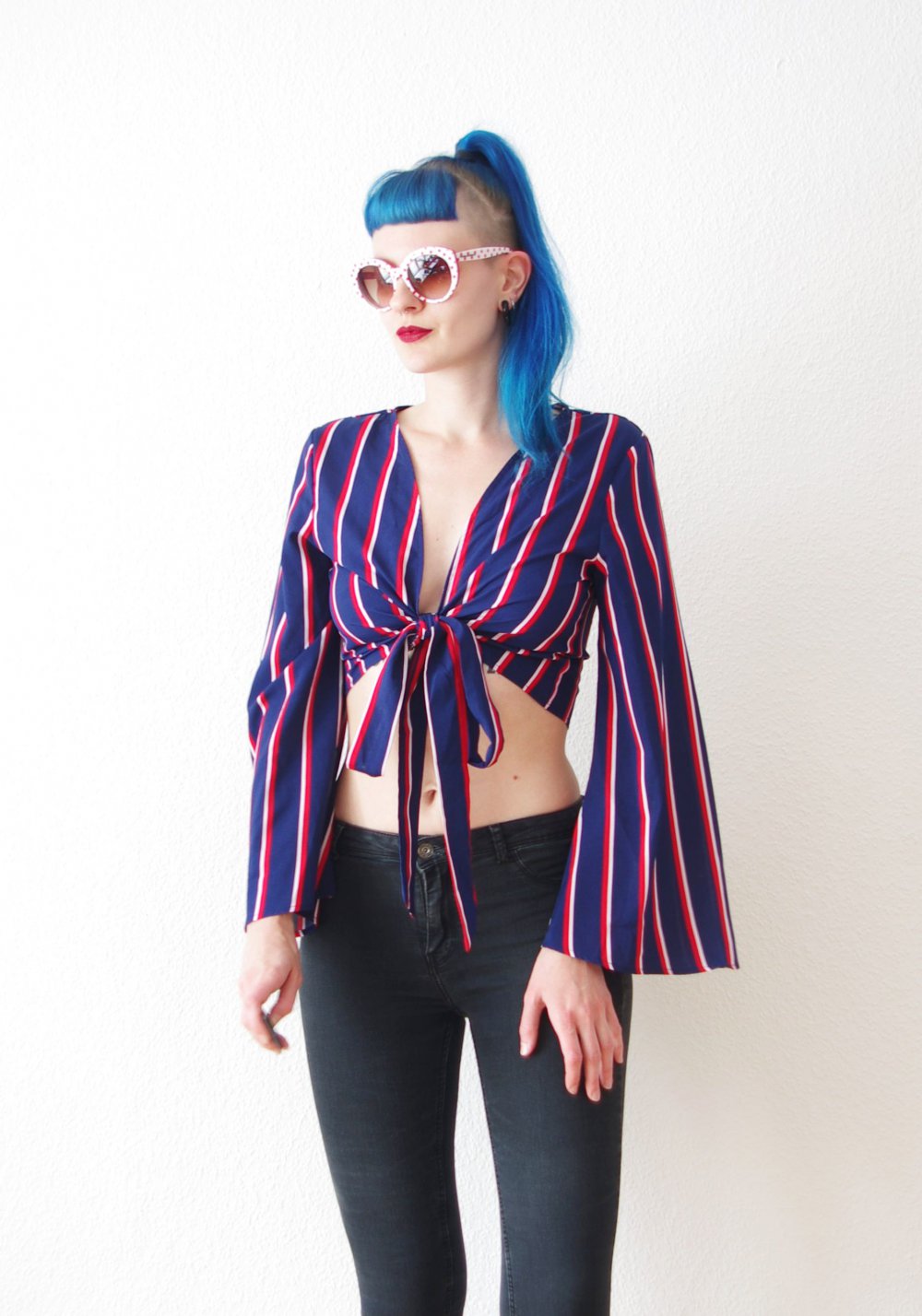 Gestreiftes retro Crop Top Gr. 42 40 38 L M Bluse ASOS Technobarbie y2k 