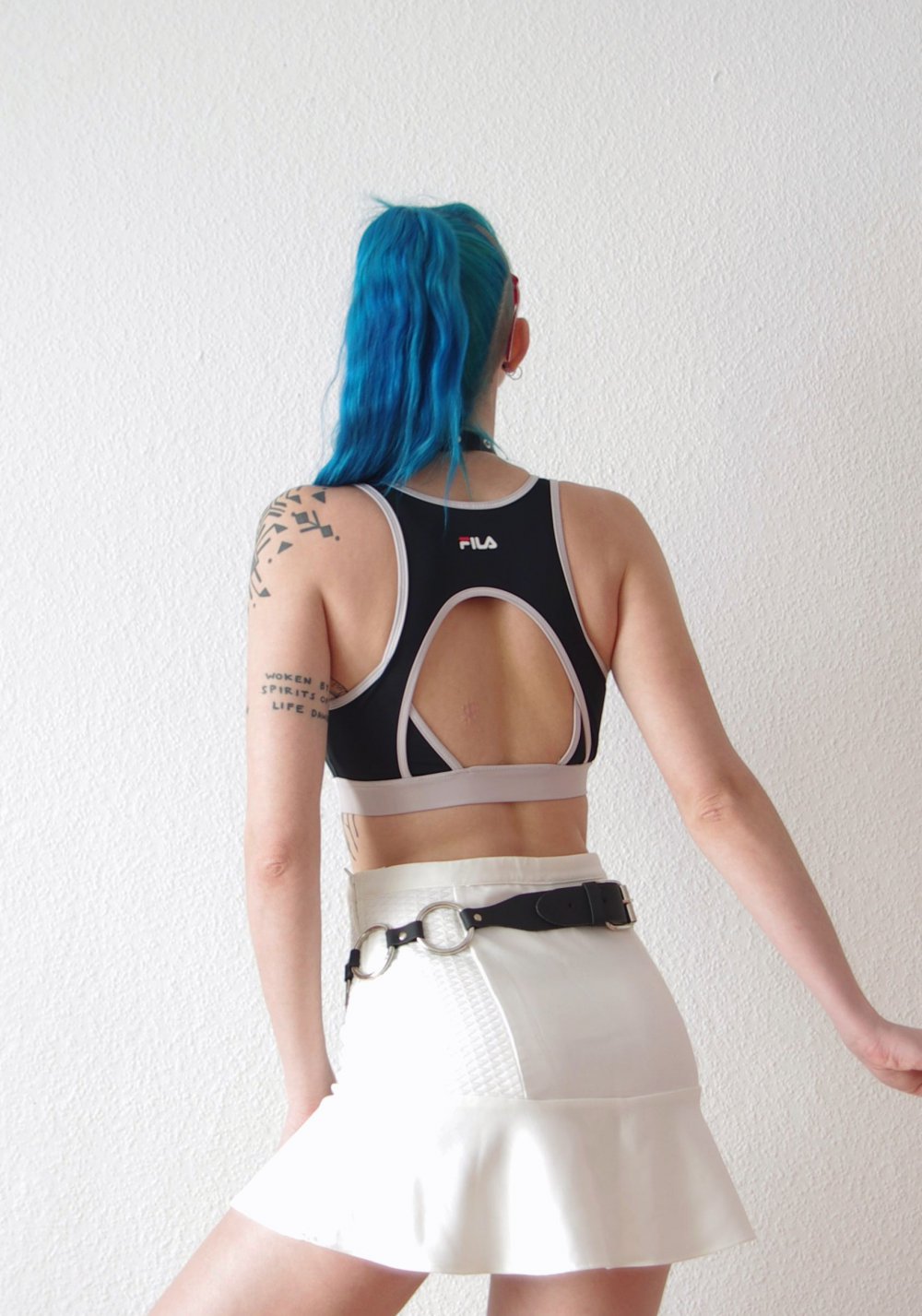 Shiny FILA Logo Track Crop Top Gr. M S 36 38 40 Rave Bustier Technobarbie Festival y2k bratz