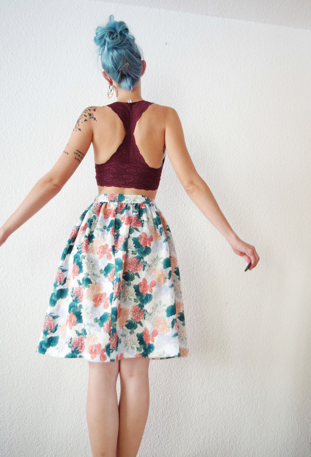 Zauberhafter Mint&Berry Rock Gr. 36 38 S A-Linie retro Blumenprint Tellerrock