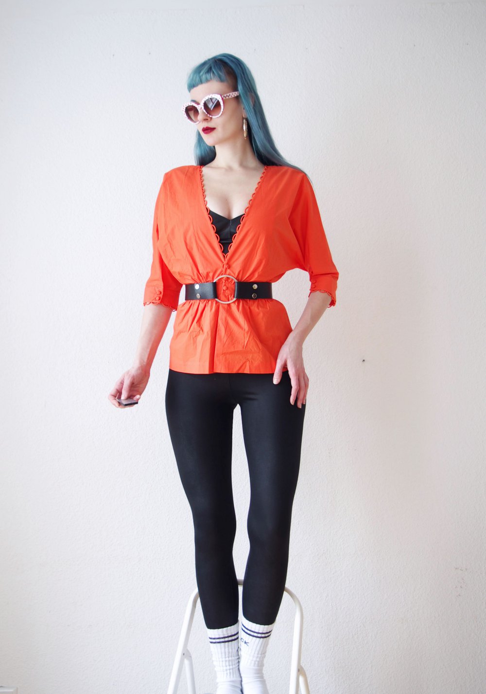 Knallige retro Bluse Gr. 38 M Tunika Sailor Festival Hippie Pinup Fledermausärmel