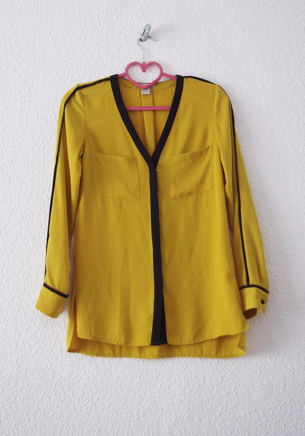 Retro Longbluse Gr. 34 36 XS S Shirt Pinup senfgelb schwarz Trackshirt elegant