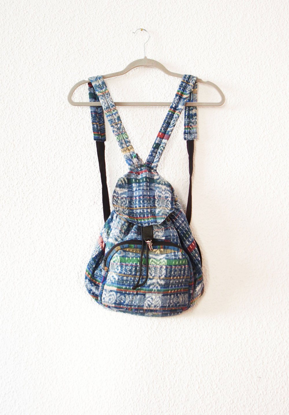 Kleiner bunter Hippie Rucksack blau Festival Rave Party Strand denim