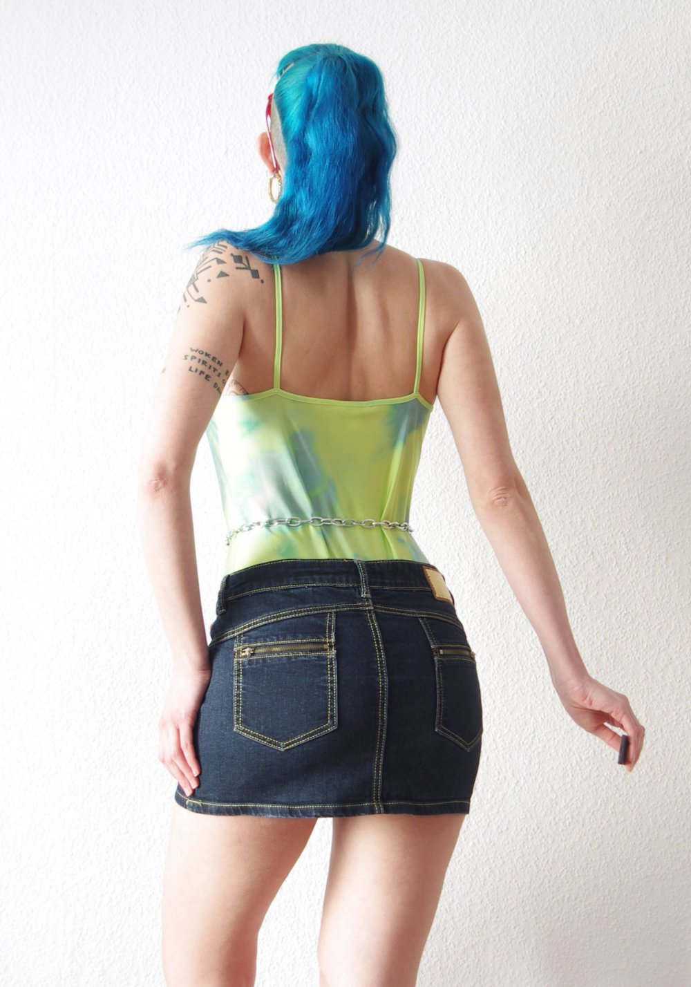 Y2k Jeans Minirock Gr. 40 L Festival 90er kurz Acid Bleach gold bratz Technobarbie