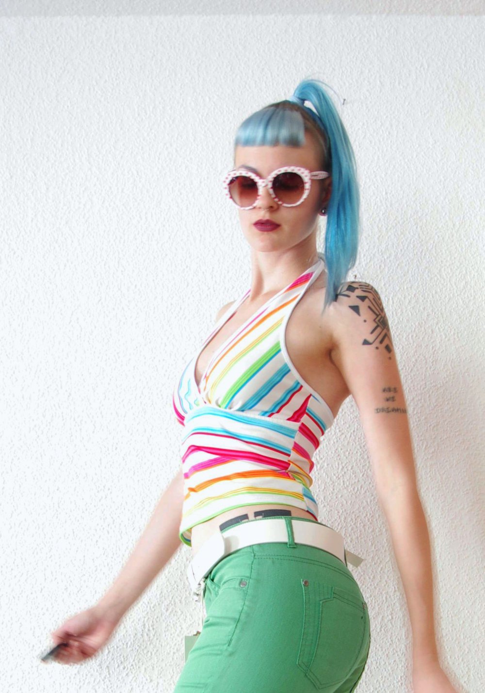 Buntes retro Top Gr. S 36 38 Regenbogen Techno Berghain Rave bunt vintage Pinup