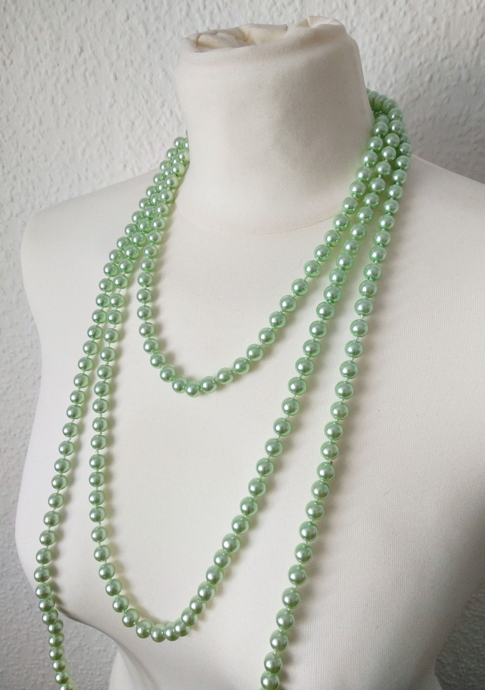 True vintage Perlenketten Set mintgrün glänzend retro XXL Pinup Burlesque drag 