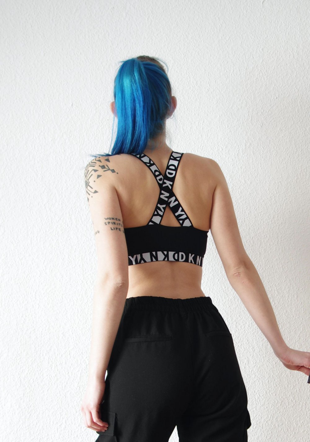 DKNY Logo Track Bralet Crop Top Gr. M 38 Rave Cutouts Technobarbie Festival