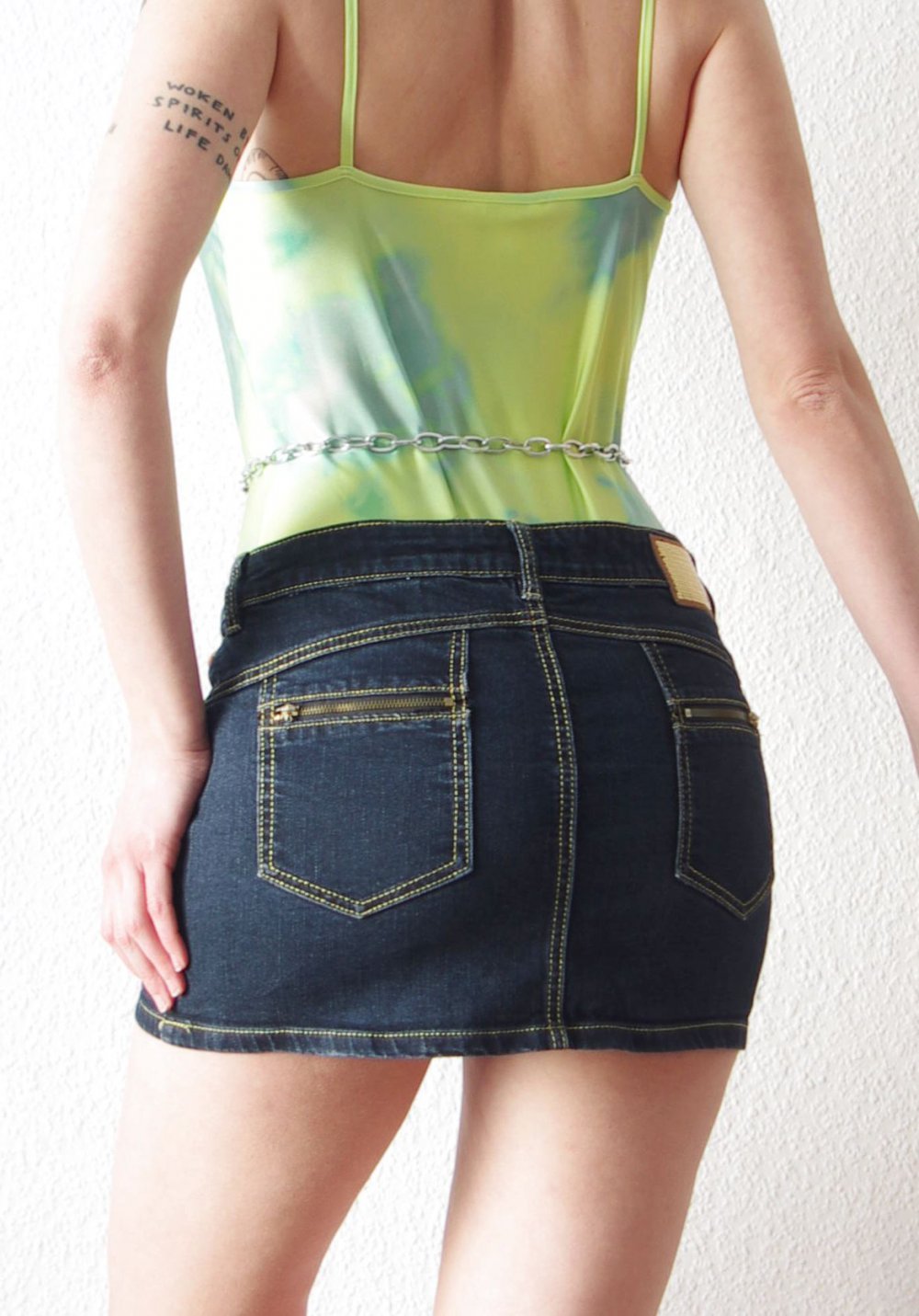 Y2k Jeans Minirock Gr. 40 L Festival 90er kurz Acid Bleach gold bratz Technobarbie