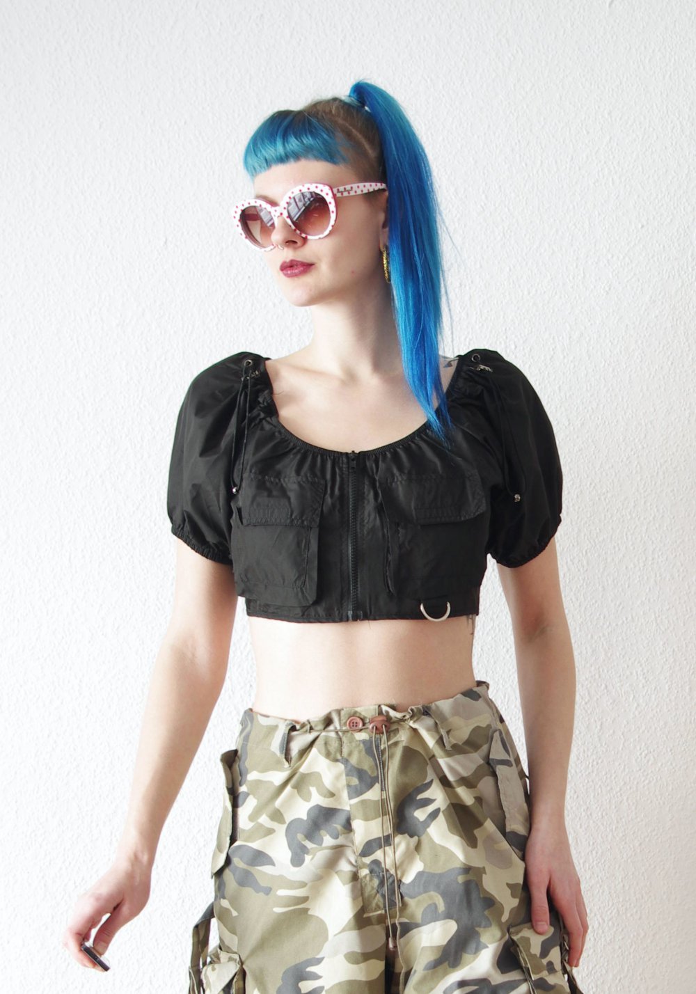 Technobarbie Combat Crop Top Gr. M 38 Puffärmel Rave oversized bratz y2k Dollskill