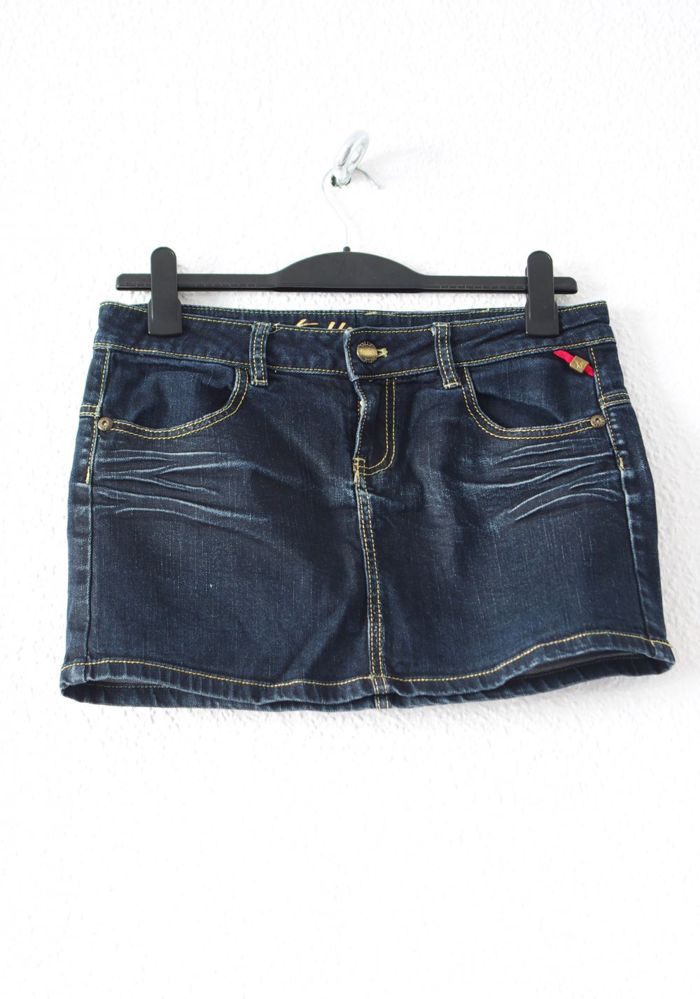 Y2k Jeans Minirock Gr. 40 L Festival 90er kurz Acid Bleach gold bratz Technobarbie