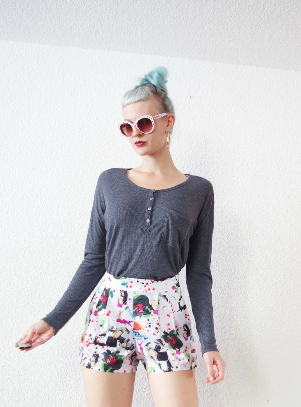 Weiches Feinripp Longsleeve Gr. M A&F Thermal Vokuhila Knopfleiste